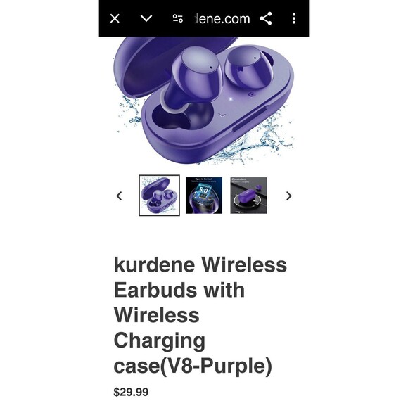Kurdene Wireless Earbuds with Wireless Charging case(V8-Purple) - Picture 5 of 5
